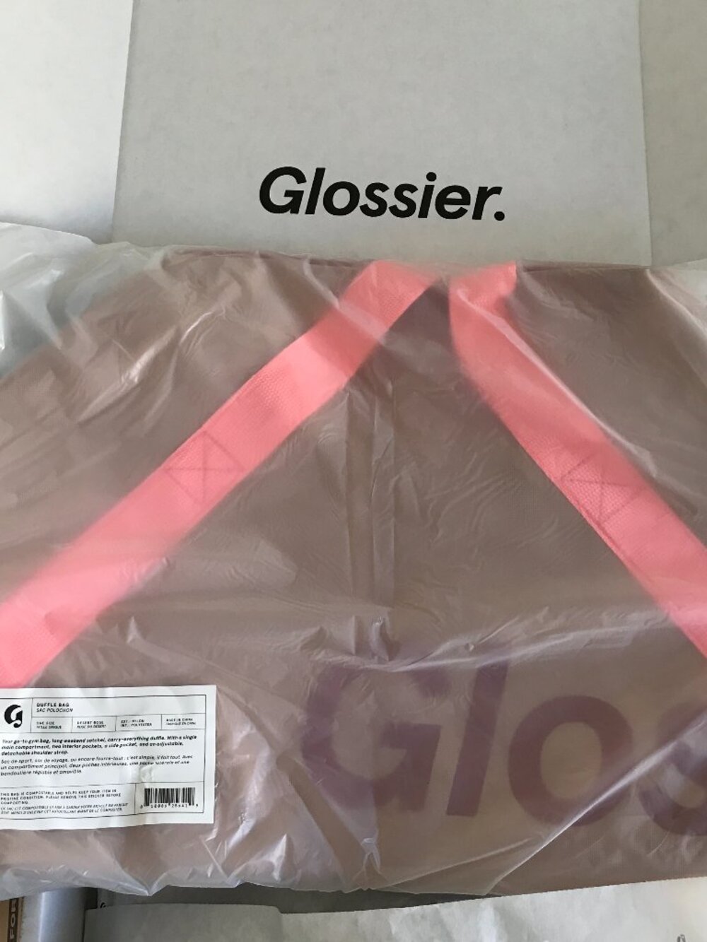 Glossier Duffel Bag Sealed (Medium Brown Pink Desert Rose) Zip Canvas BRAND NEW
